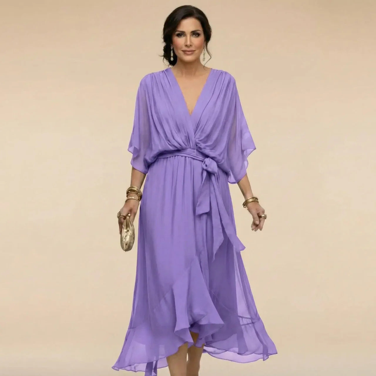 MARTA™ | VESTIDO DE CHIFFON CON ESCOTE EN V