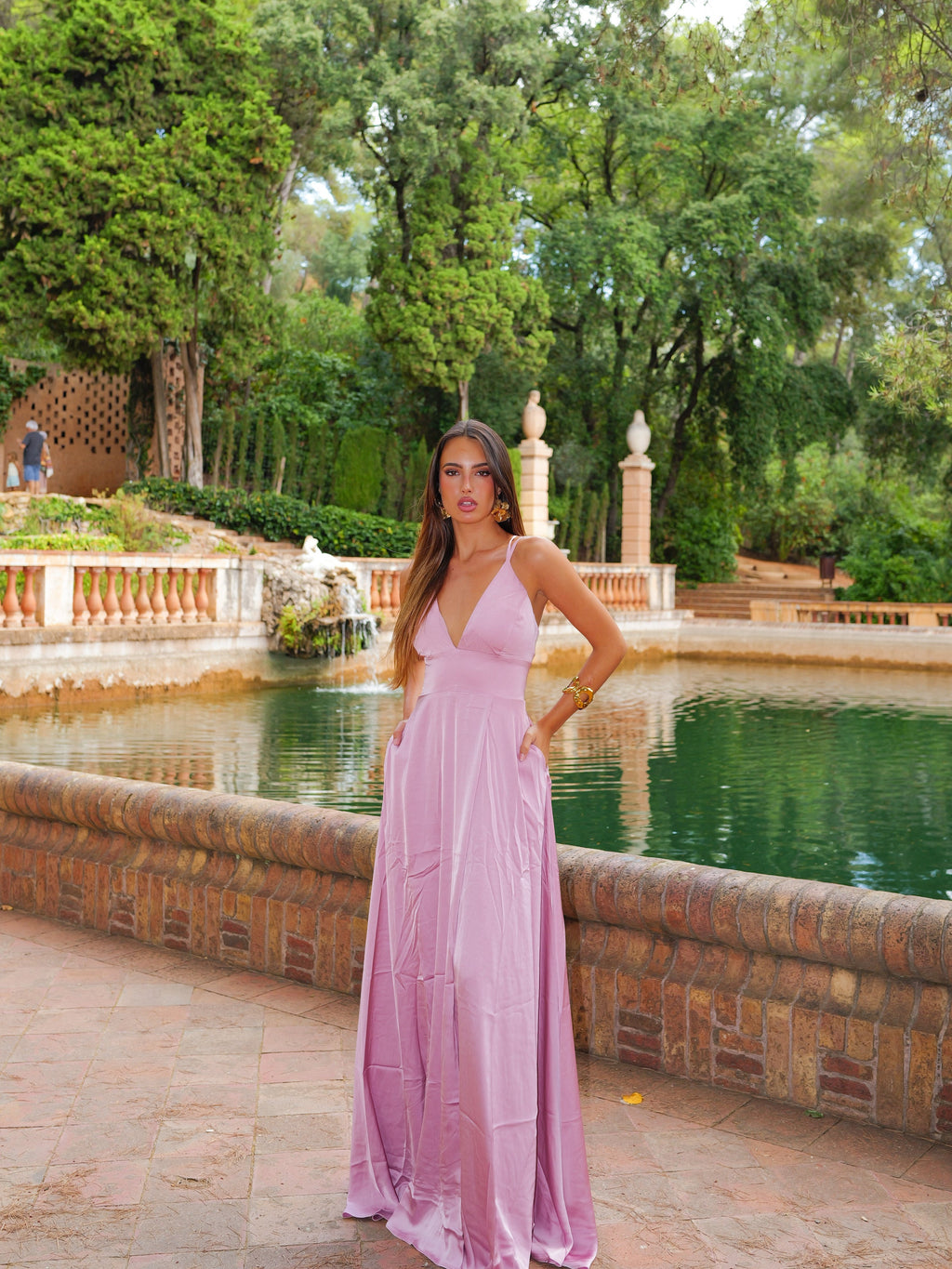 Vestido raso entrelazado rosa