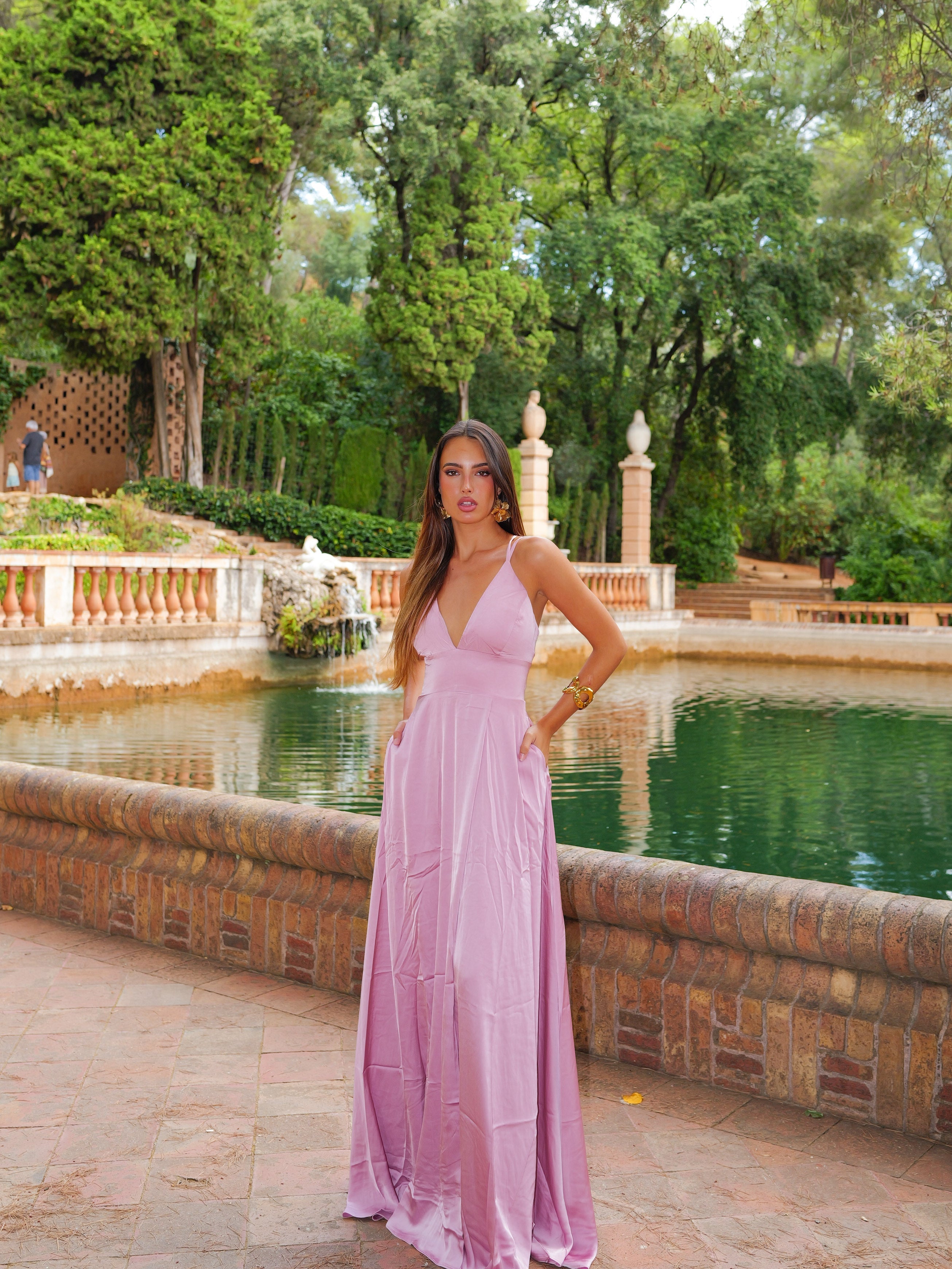 Vestido raso entrelazado rosa