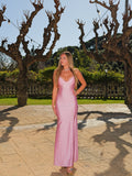 Vestido pico satin entrelazado rosa