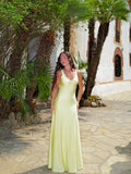 Vestido espalda cruzada vuelo amarillo