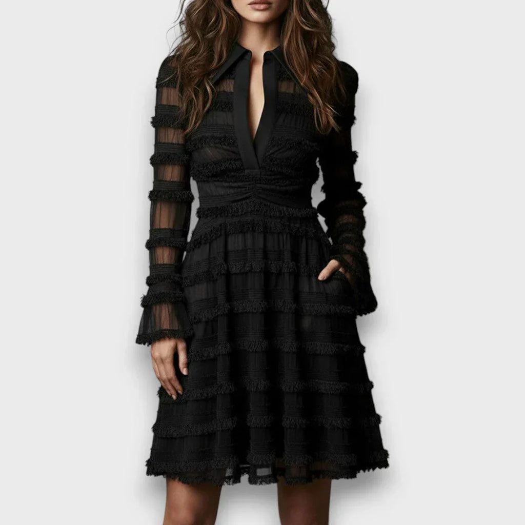 Mercedes | Vestido Midi Con Flecos Transparentes