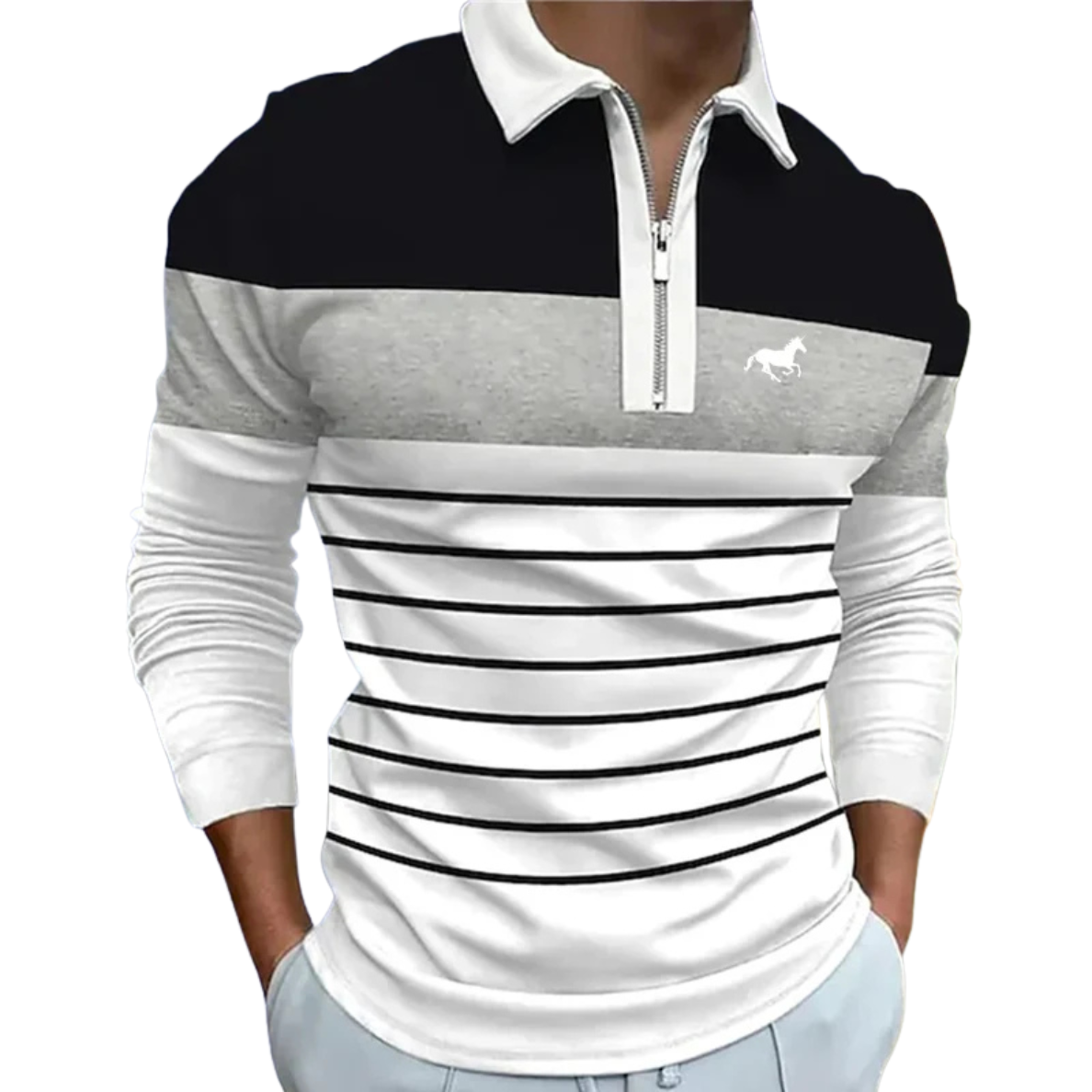 Mirani | Polo De Rayas Con Cremallera De Lujo Para Hombre