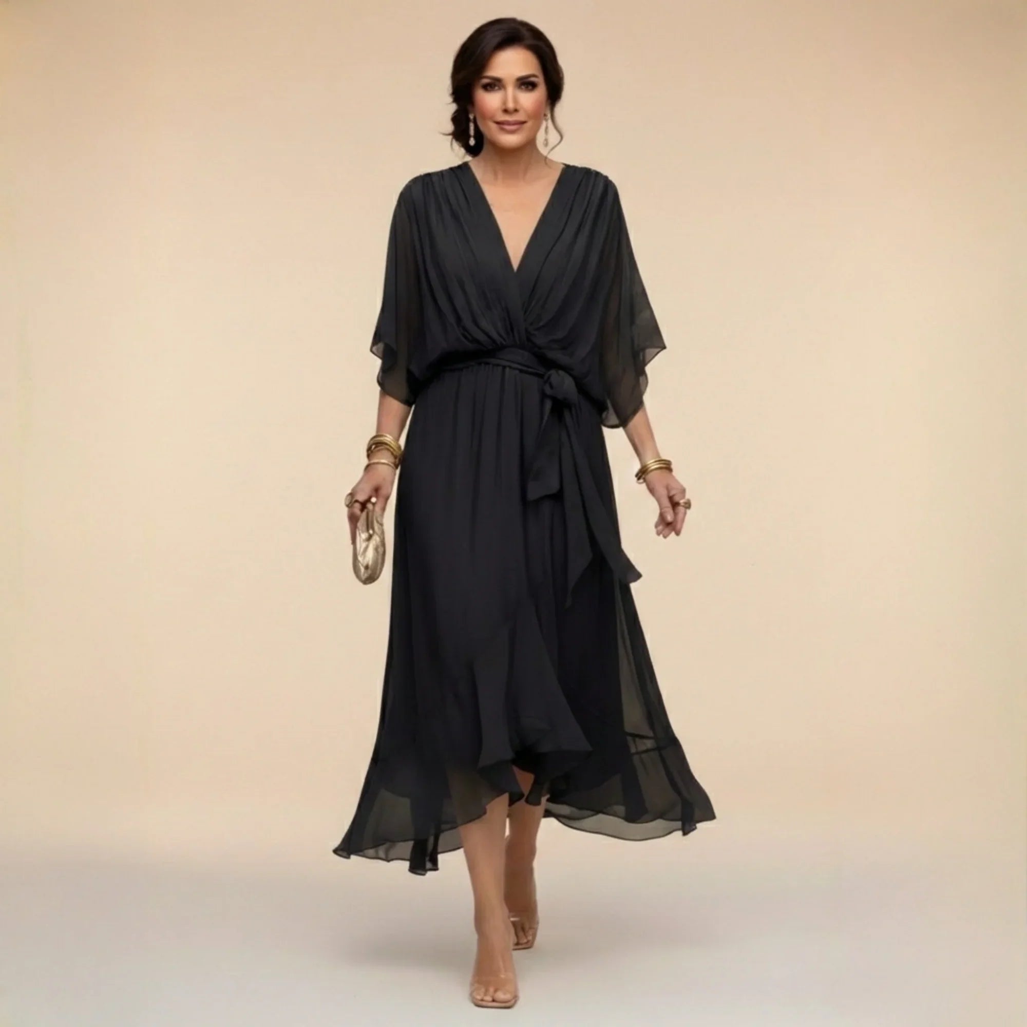 MARTA | VESTIDO DE CHIFFON COM DECOTE EM V