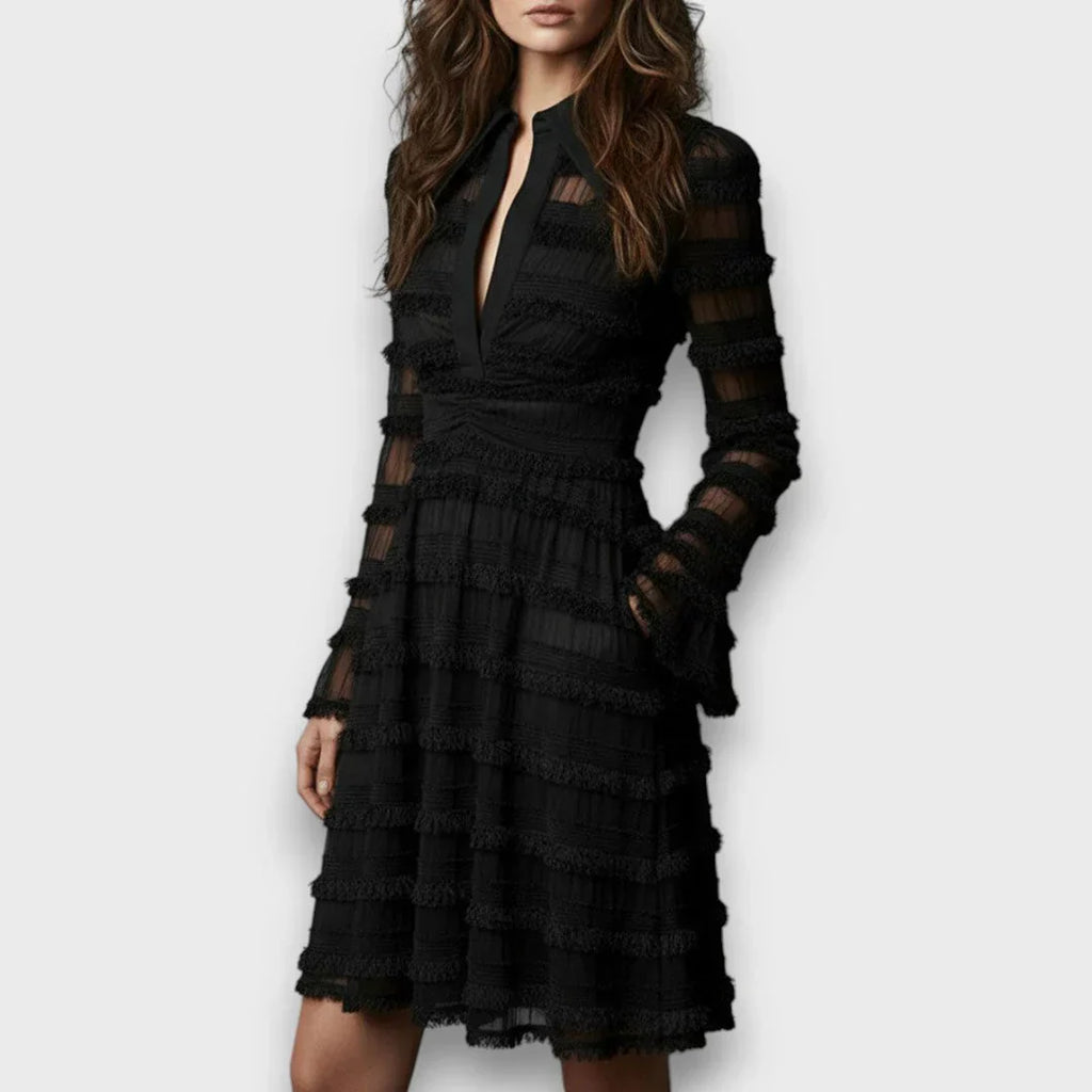 Mercedes | Vestido Midi Con Flecos Transparentes