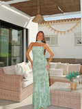 Vestido largo choker tulle oliva