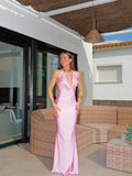 Vestido cascada largo rosa