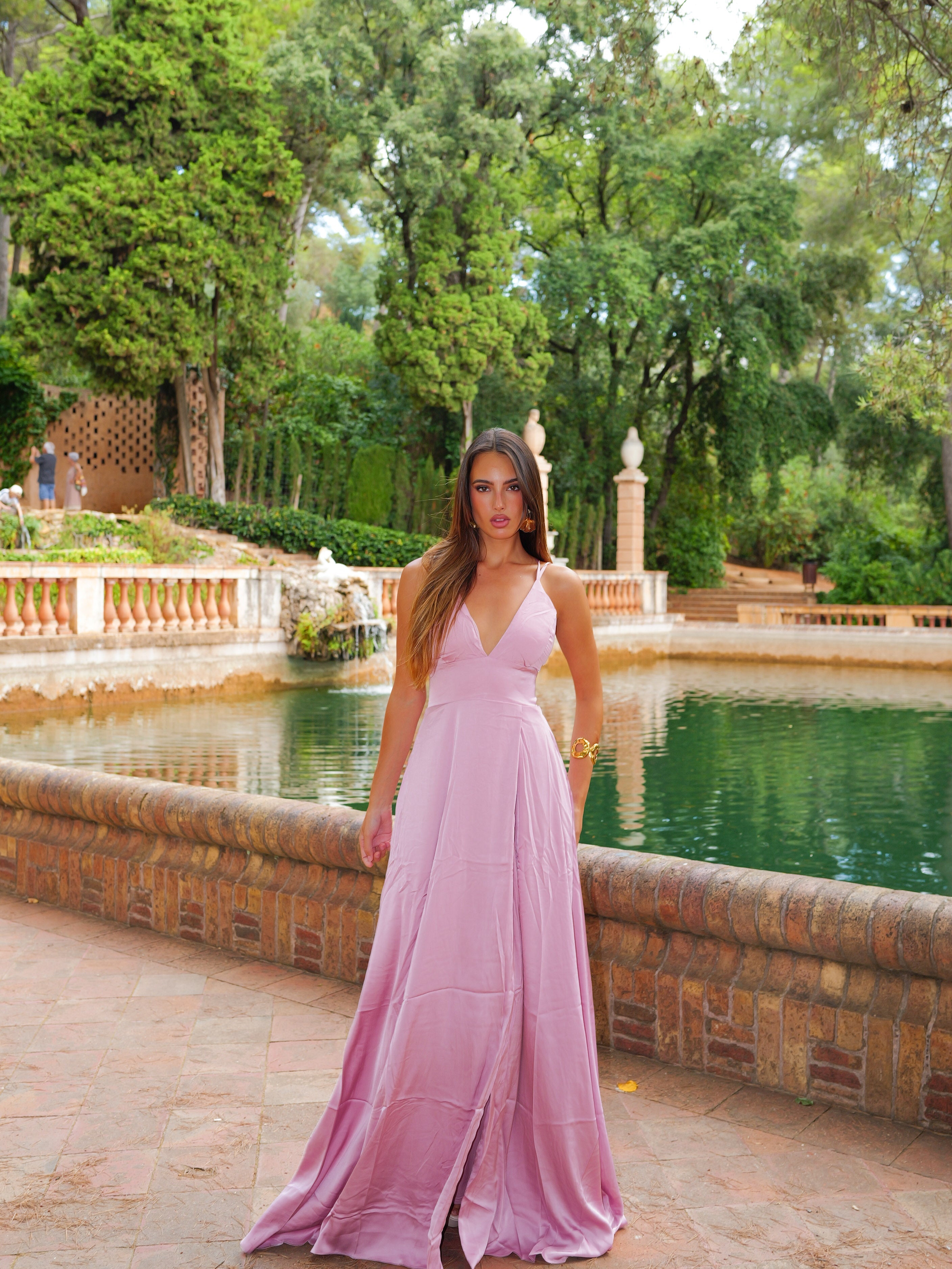 Vestido raso entrelazado rosa