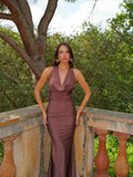 Vestido cascada largo chocolate