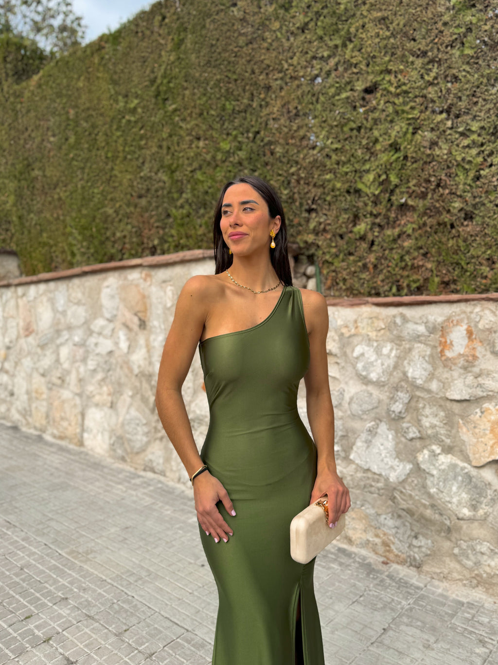 Vestido asim espalda nudo oliva