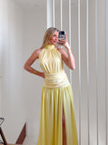 Vestido largo falda georgette amarillo