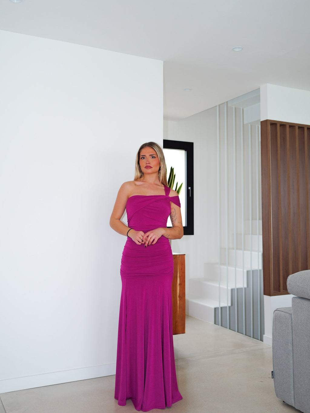 Vestido asim tirante nudo amarena