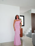 Vestido choker frunce asimétrico rosa
