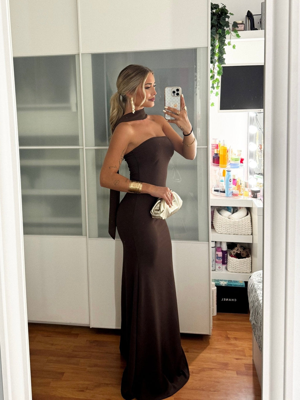 Vestido sirena choker tulle chocolate