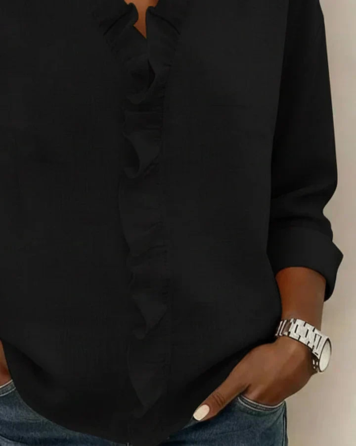 Irene | Blusa elegante con volantes, escote en V y mangas largas