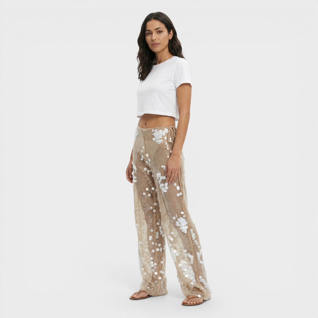 Pantalones Lentejuelas Mujer Pierna Ancha