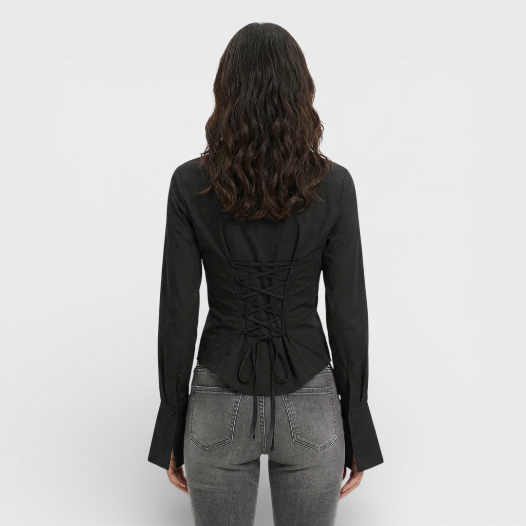 Blusa Ajustada Manga Acampanada Mujer