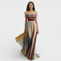 Vestido Maxi Plisado Hombros Descubiertos