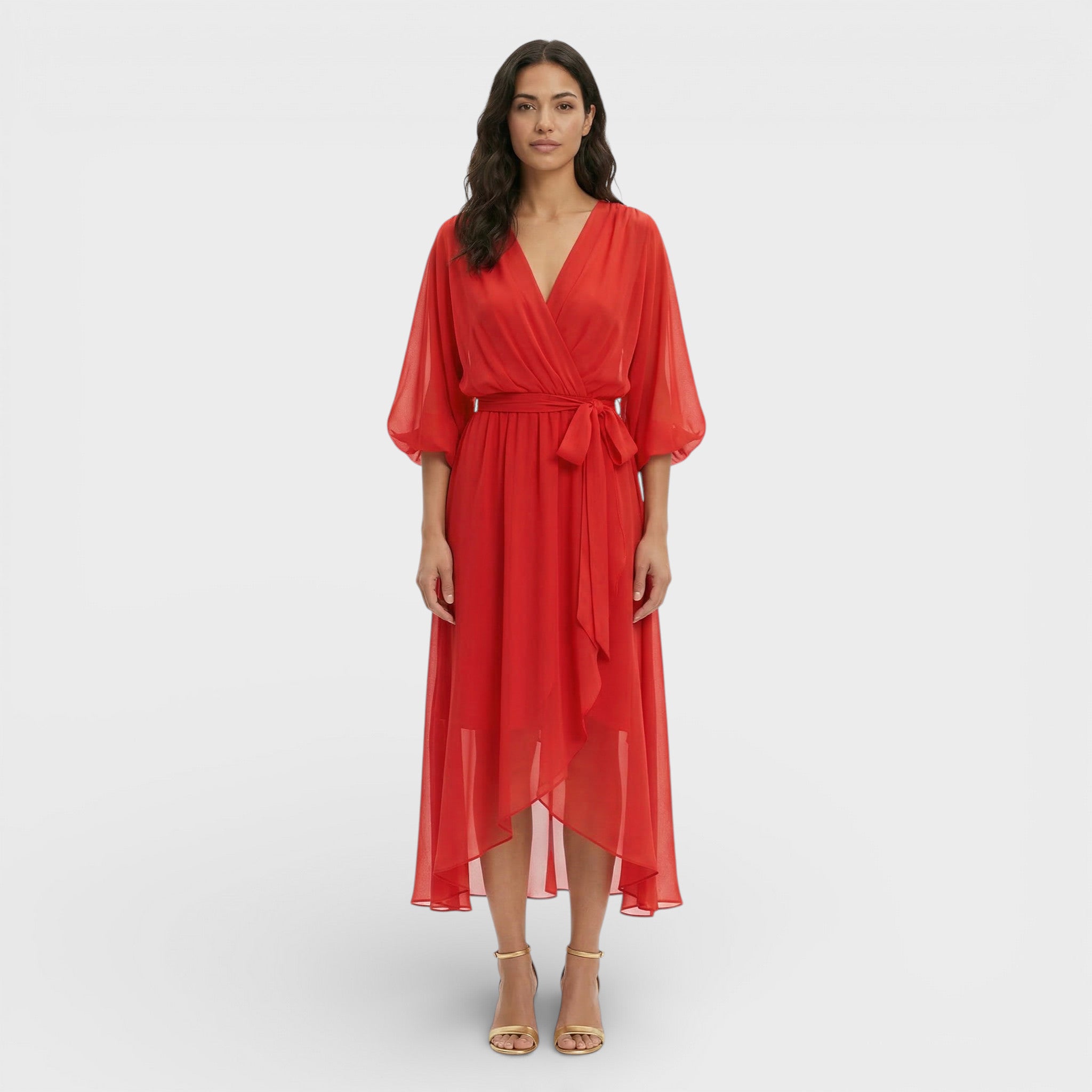Vestido Escote Pico Mujer Elegante