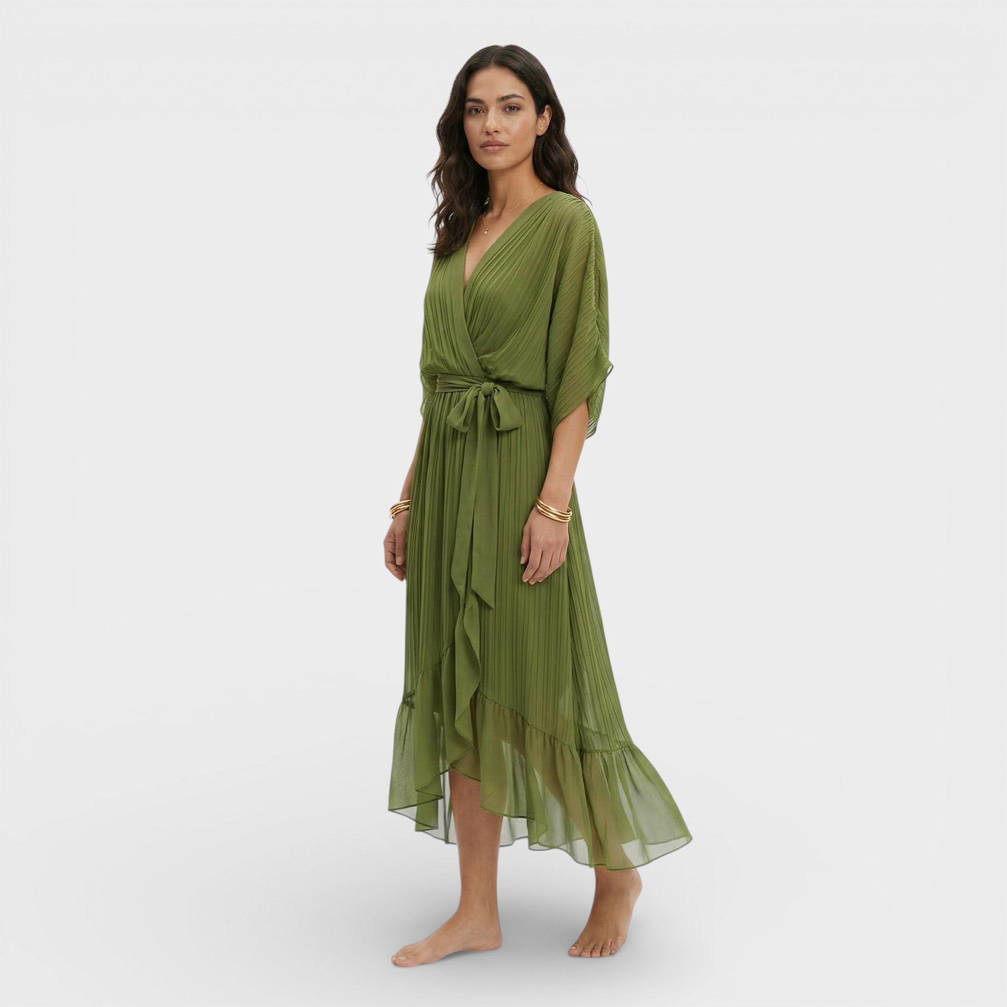 Vestido Escote Pico Mujer Elegante