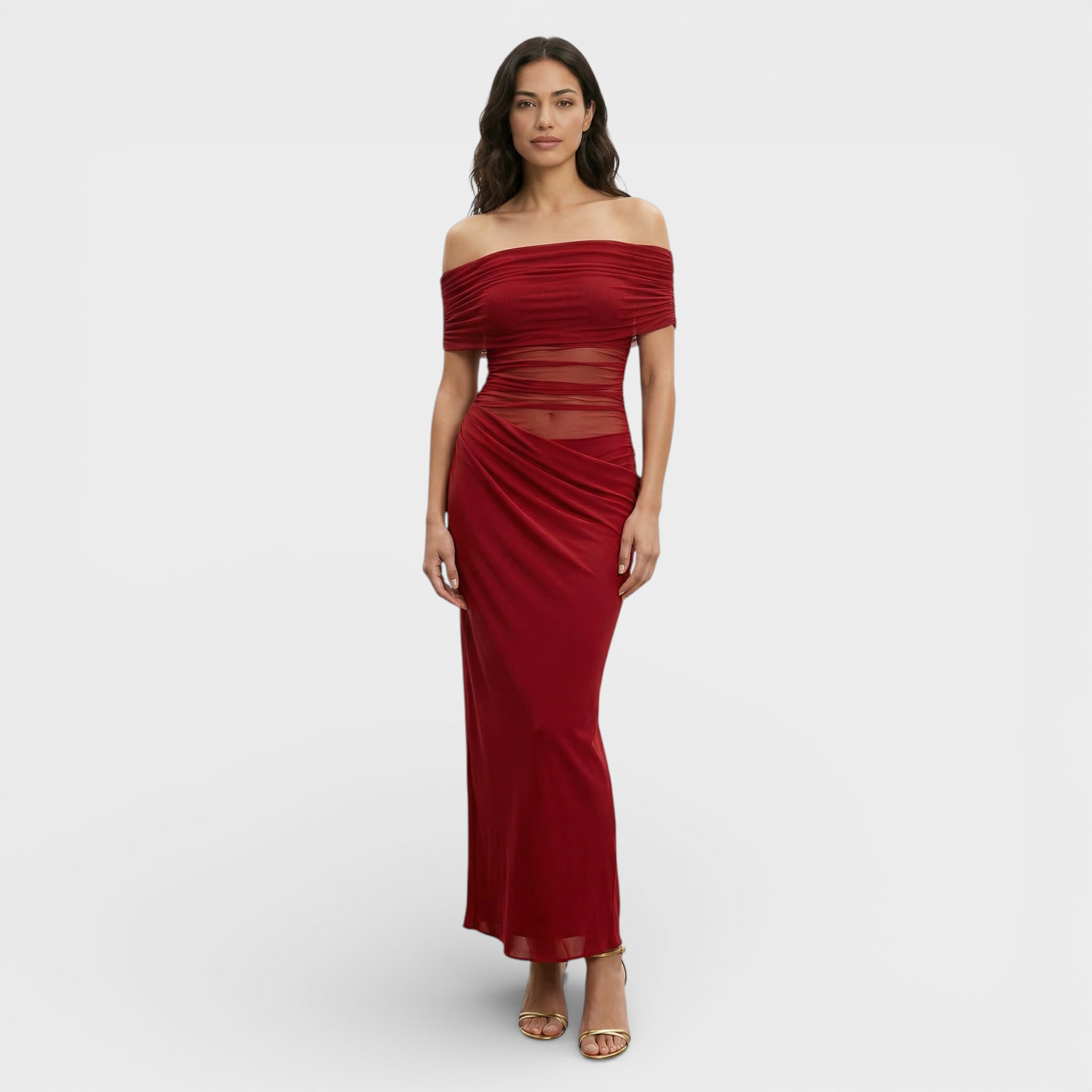 Vestido Largo Fruncido Asimétrico Mujer