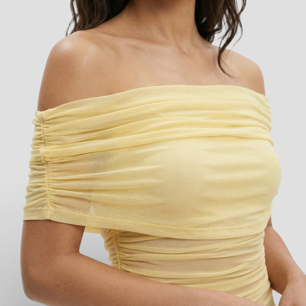 Vestido Largo Fruncido Asimétrico Mujer