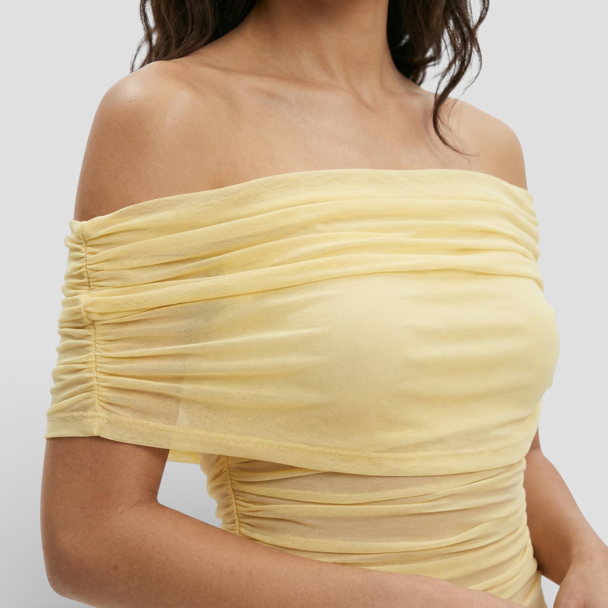 Vestido Largo Fruncido Asimétrico Mujer