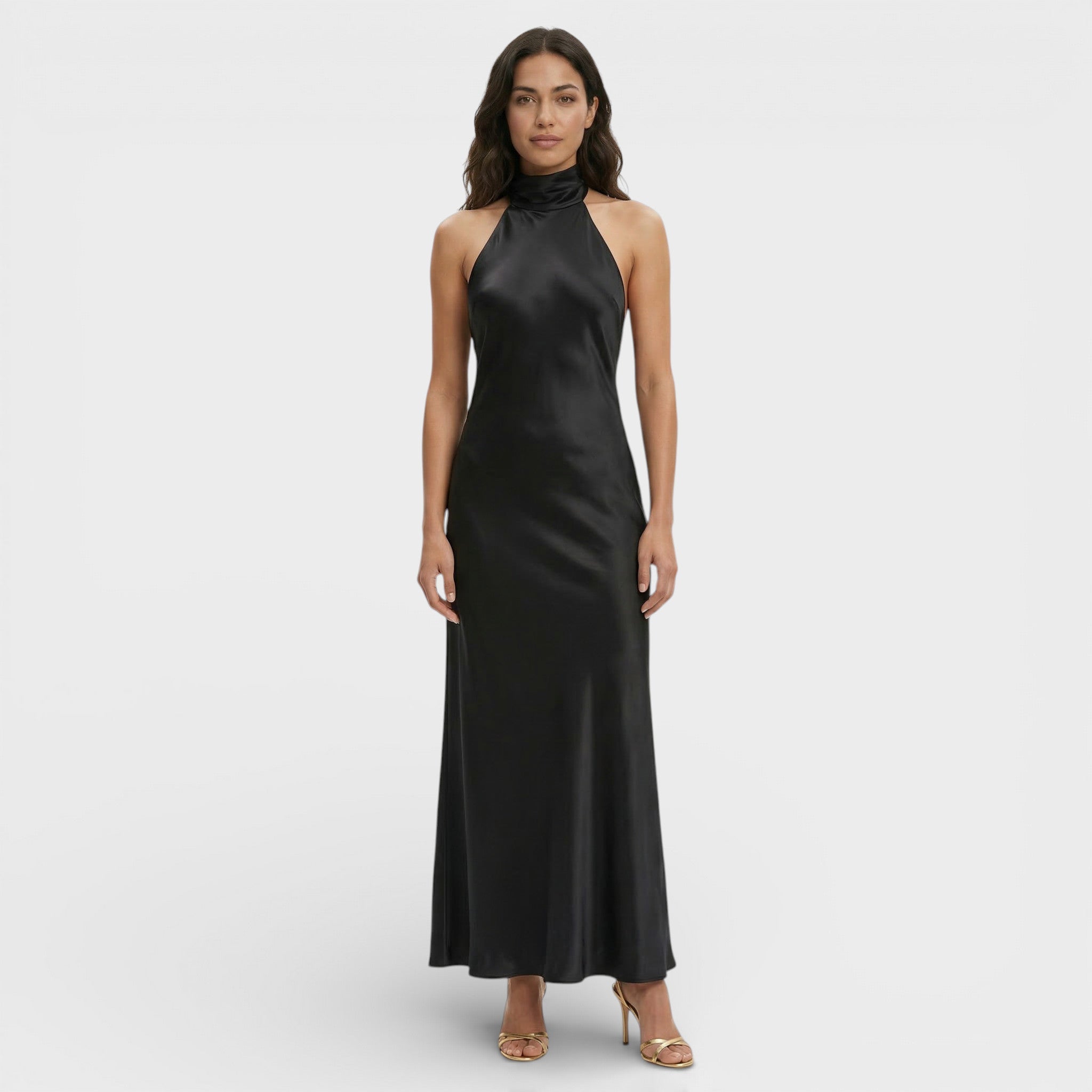 Vestido Maxi Satén Halter Mujer
