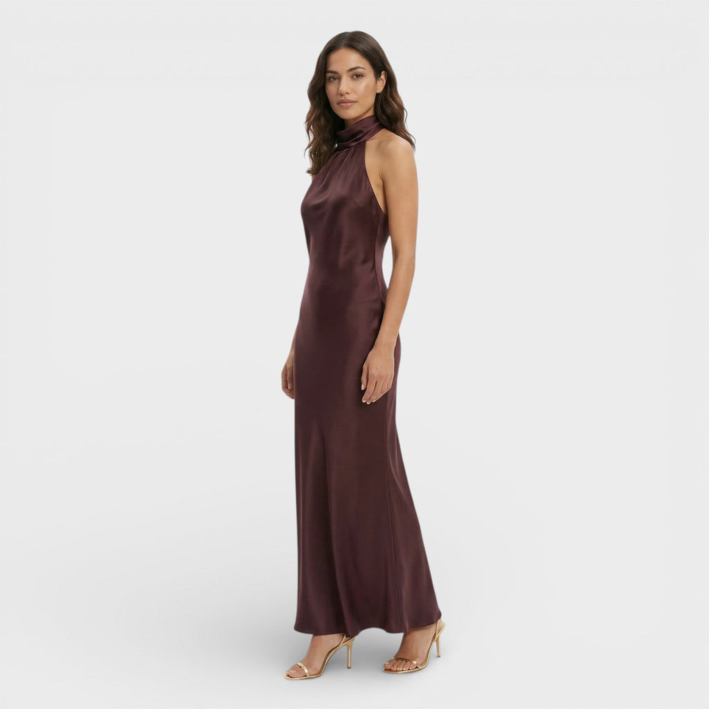 Vestido Maxi Satén Halter Mujer