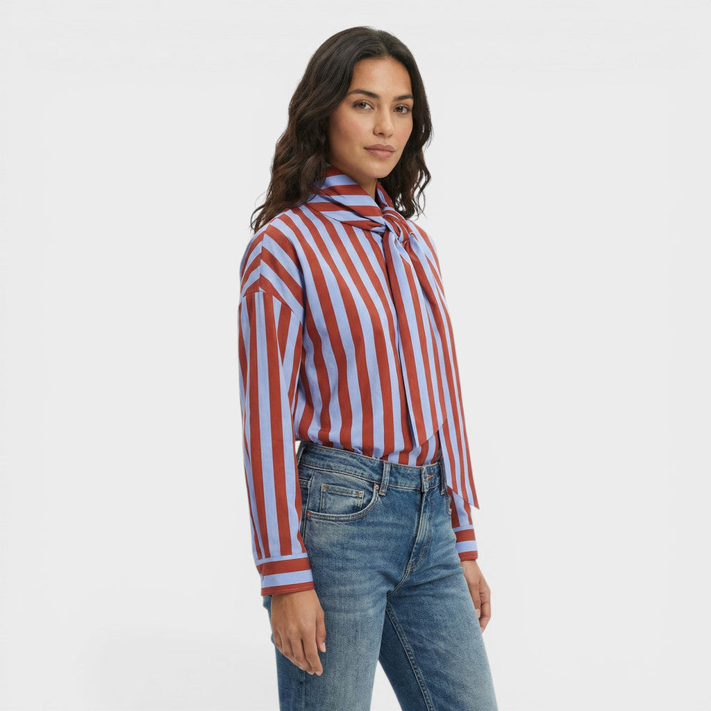 Camisa Rayas Mujer Lazo Cuello