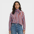 Camisa Rayas Mujer Lazo Cuello